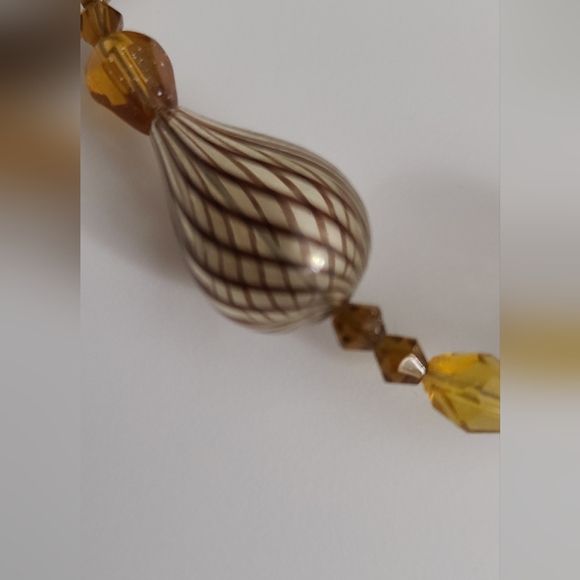 Vintage 80's Murano Glass Stripe & Tigers Eye Gemstones Czech Amber Necklace Vtg - Picture 9 of 16